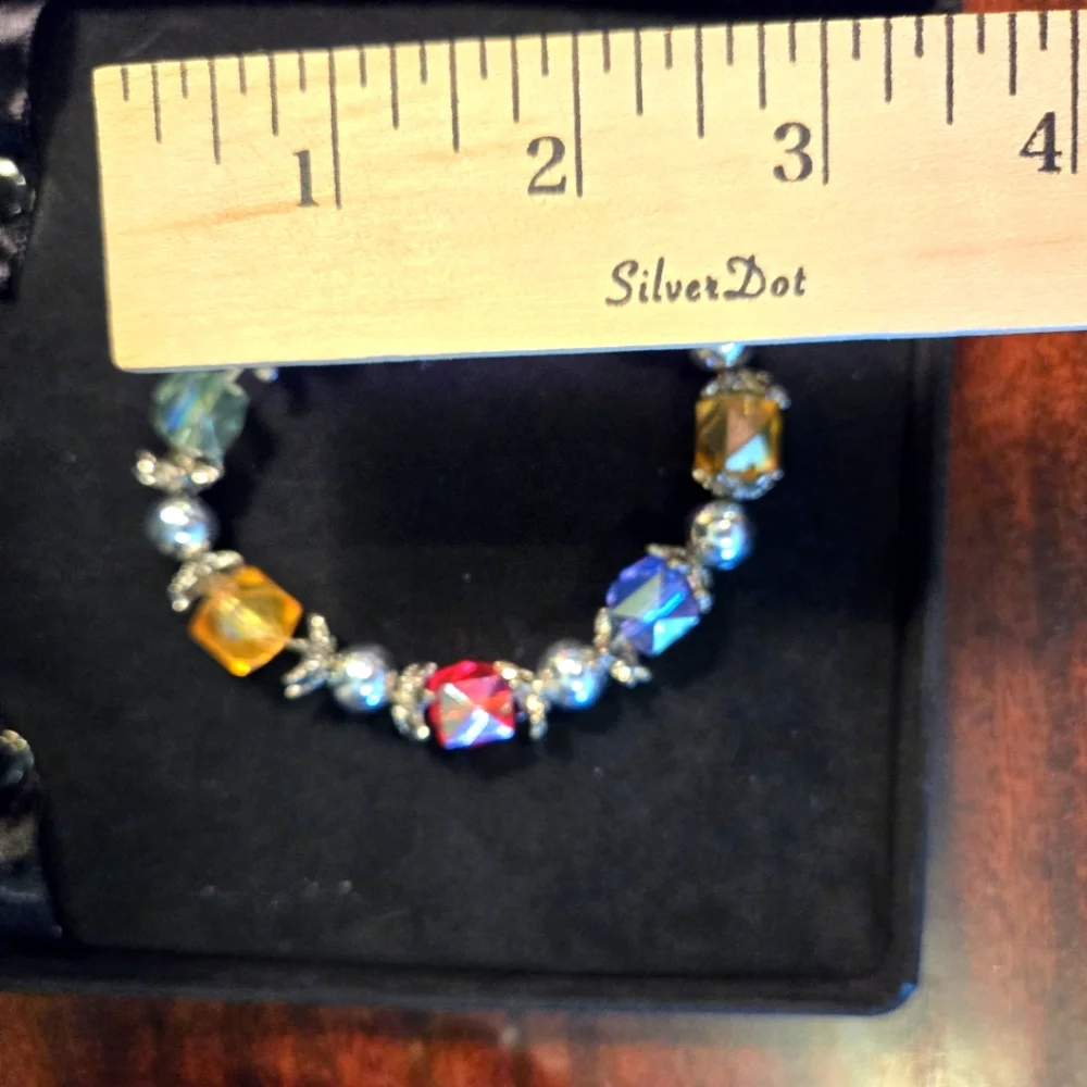 Batch of 4 Kids Elastic Stretch Beaded Silvertone Bracelets, Play